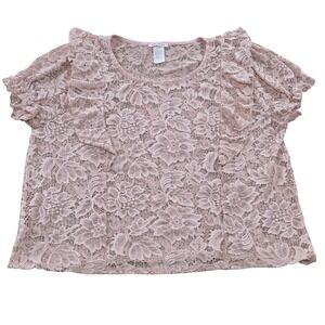 VTG Pink Peony by Ralph Lauren Lace Blouse Ruffle‎ Short Sleeve Womens Size 1X